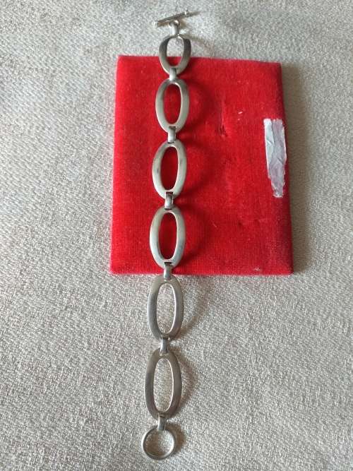 Vintage Modernist Sterling Silver Toggle Bracelet - (16.8g)