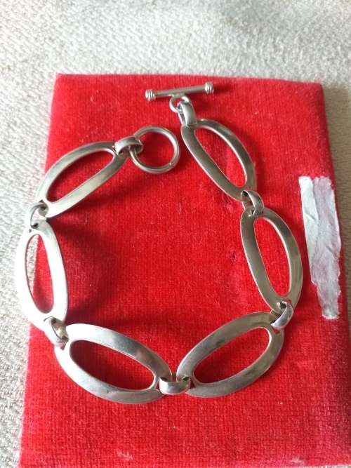 Vintage Modernist Sterling Silver Toggle Bracelet - (16.8g)