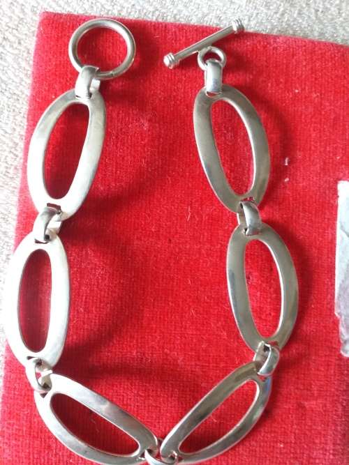 Vintage Modernist Sterling Silver Toggle Bracelet - (16.8g)