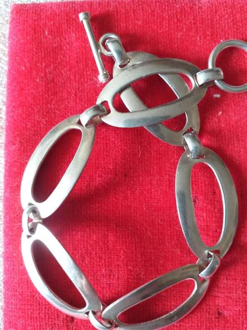 Vintage Modernist Sterling Silver Toggle Bracelet - (16.8g)