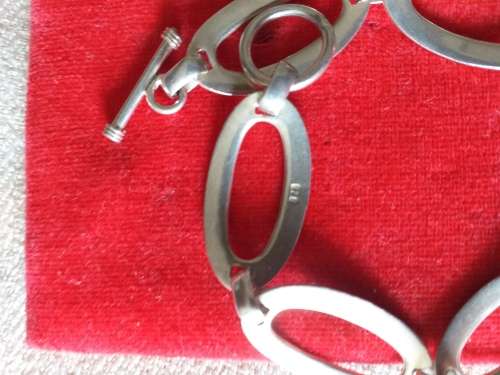 Vintage Modernist Sterling Silver Toggle Bracelet - (16.8g)