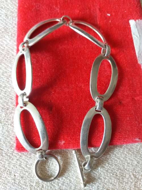 Vintage Modernist Sterling Silver Toggle Bracelet - (16.8g)