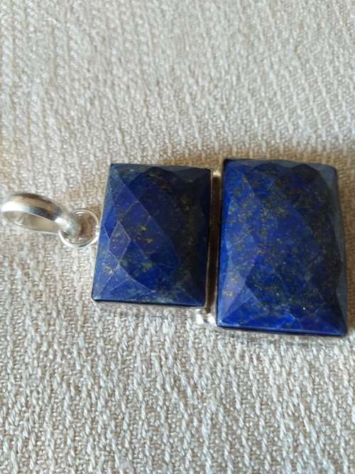 Genuine Checker Board Cut Double Lapis Lazuli Gemstone Pendant