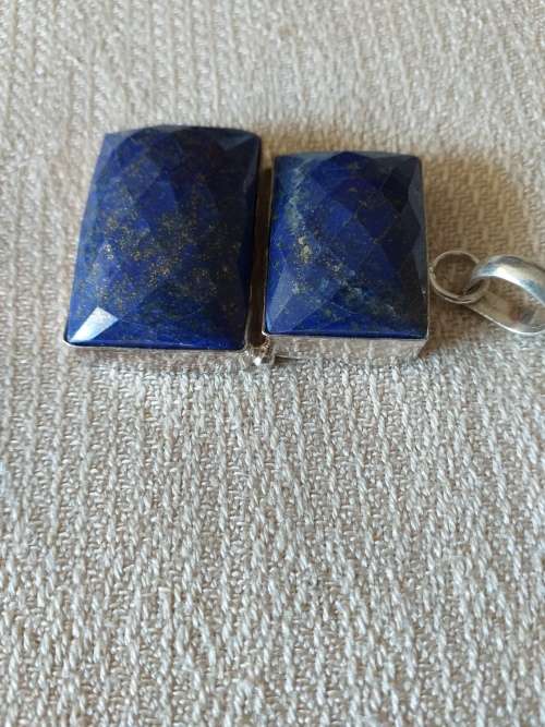 Genuine Checker Board Cut Double Lapis Lazuli Gemstone Pendant