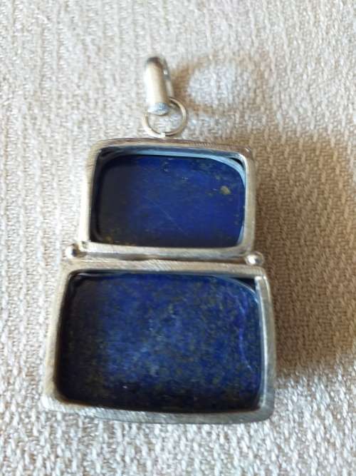 Genuine Checker Board Cut Double Lapis Lazuli Gemstone Pendant