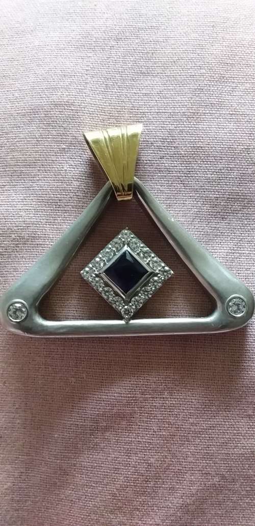 Silver Yellow Gold Blue Stone And Cz Pendant