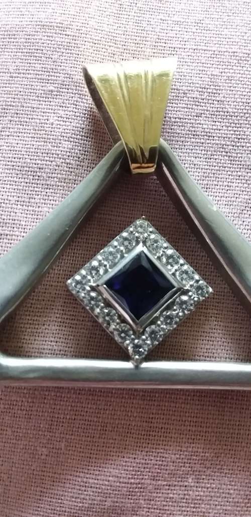 Silver Yellow Gold Blue Stone And Cz Pendant