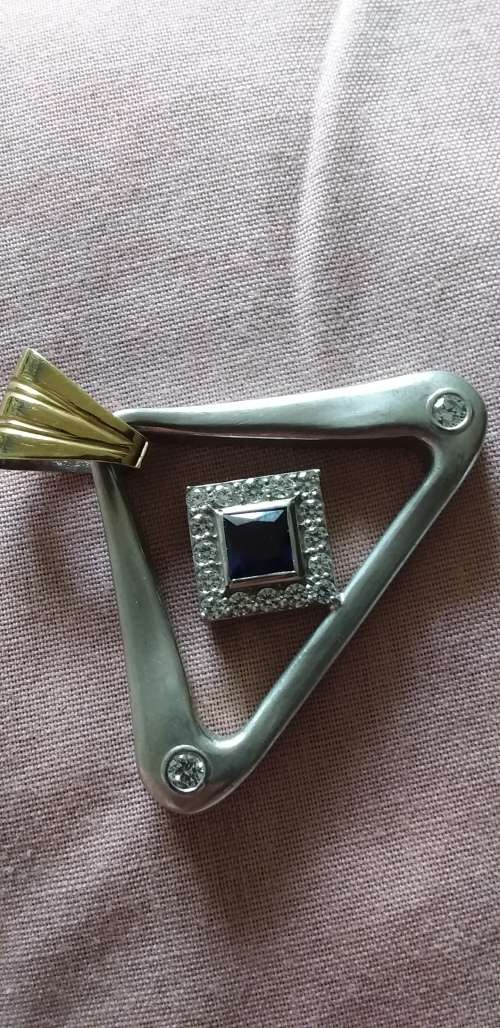 Silver Yellow Gold Blue Stone And Cz Pendant