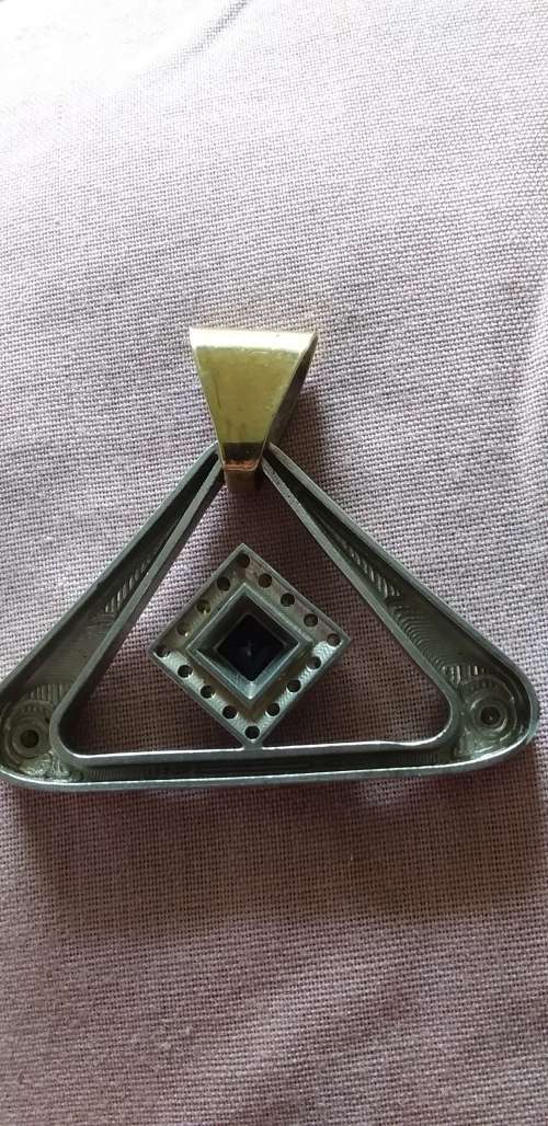 Silver Yellow Gold Blue Stone And Cz Pendant