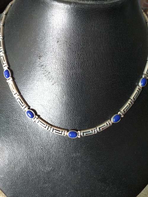 Vintage Sterling Silver And Lapis Lazuli Choker Necklace - (32g)