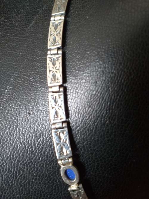 Vintage Sterling Silver And Lapis Lazuli Choker Necklace - (32g)