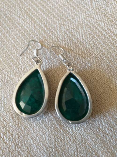 Pair Of Genuine Emerald Quartz Tear Drop Earrings