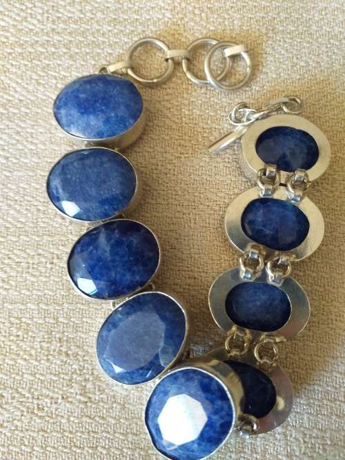Large Genuine Blue Sapphire Quartz Gemstone Bracelet