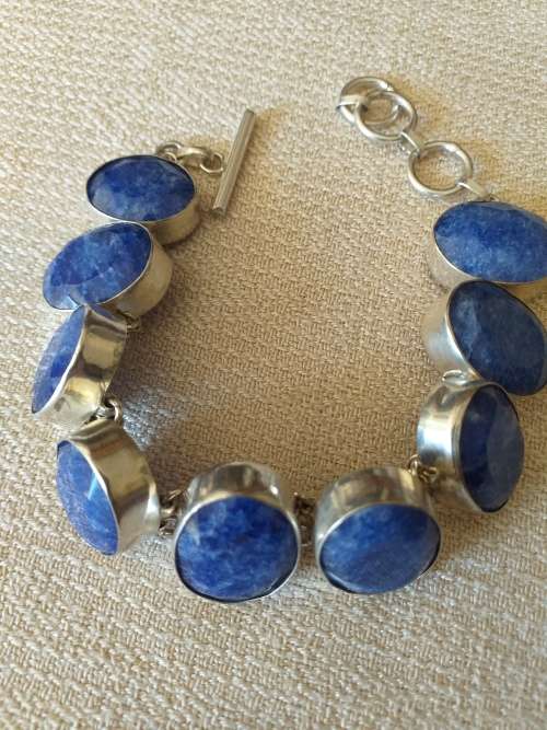 Large Genuine Blue Sapphire Quartz Gemstone Bracelet