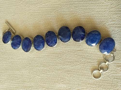 Large Genuine Blue Sapphire Quartz Gemstone Bracelet
