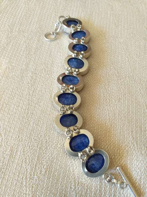 Large Genuine Blue Sapphire Quartz Gemstone Bracelet