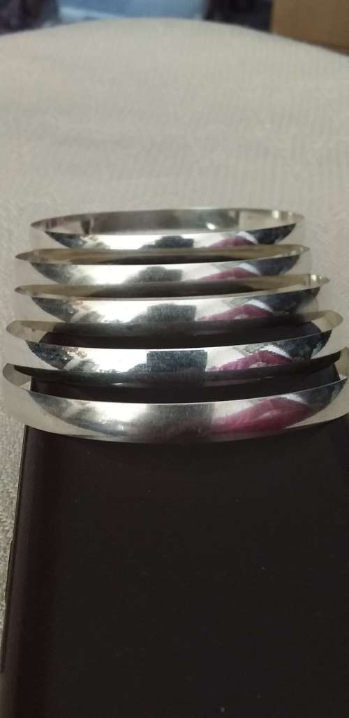Set Of Five Solid Sterling Silver Bangles