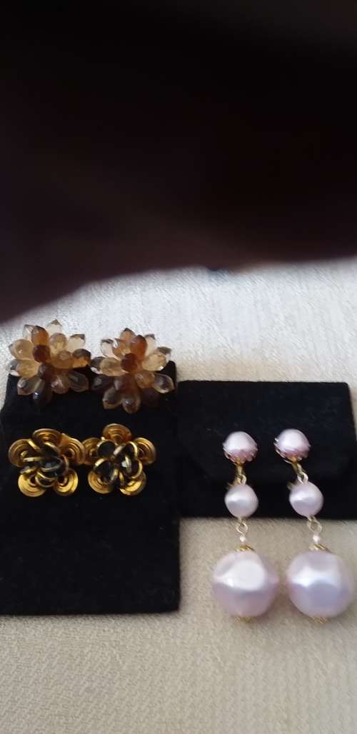 Three Pairs Of Vintage Costume Clip On Earrings
