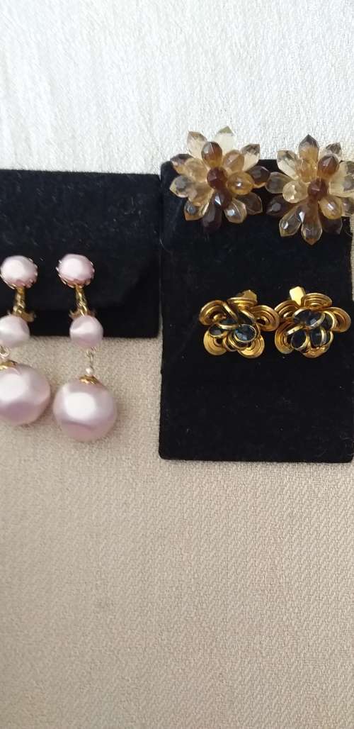 Three Pairs Of Vintage Costume Clip On Earrings