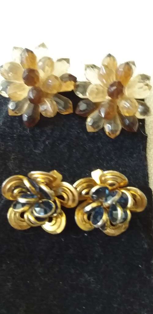 Three Pairs Of Vintage Costume Clip On Earrings