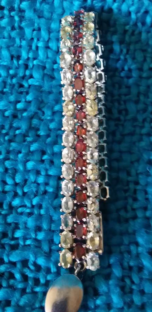 Genuine Garnet And Citrine Triple Row Bracelet