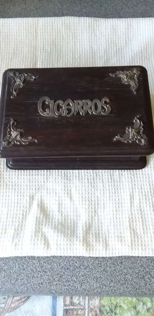 Vintage Silver And Wood Cigar Box