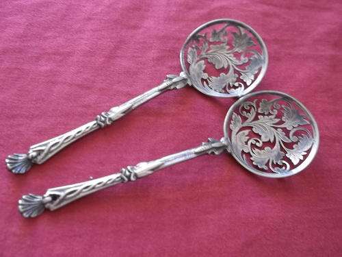 Pair of Antique  Silver Plated?? Sifter Spoons