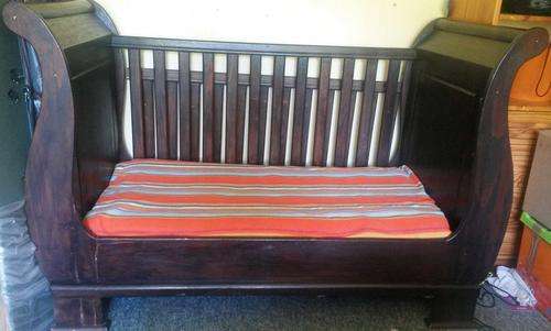Dark wood Sleigh cot and compactum