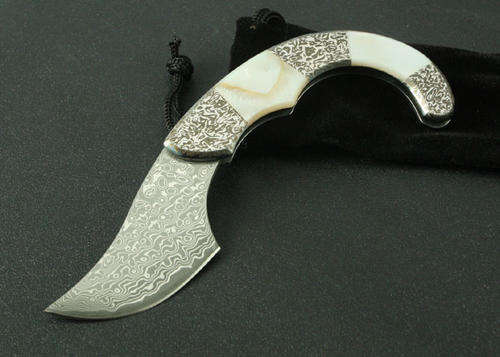 Hand Made, Damascus Blade, Folder Knife, Wave, Very Beautiful!!