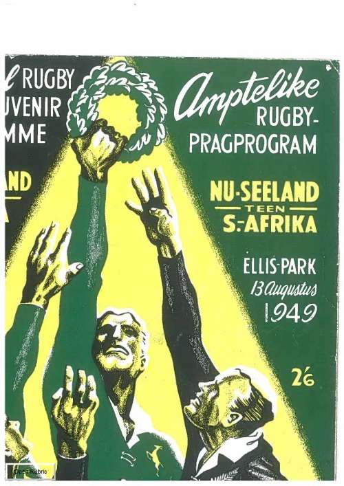 Rugby match programme South Africa vs New Zealand 13 August 1949