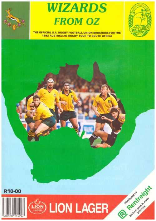 "Wizards from Oz" Official tour brochure 1992 Australian rugby team to SA 38 pp