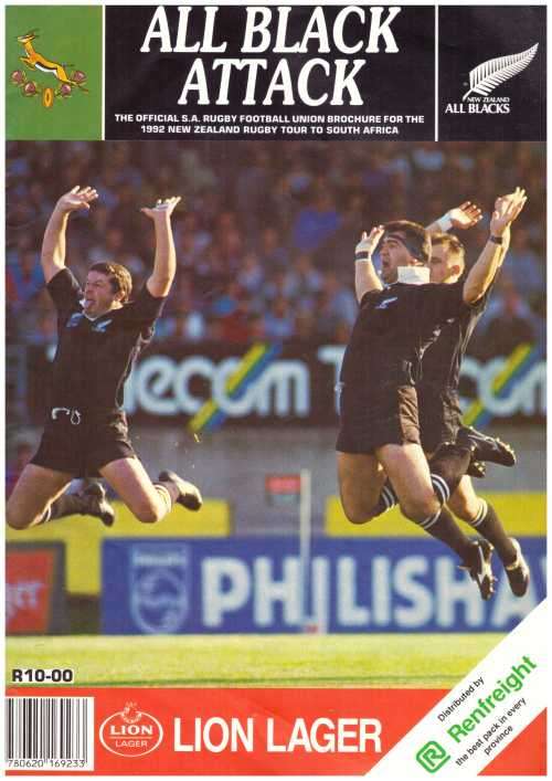 "All Black Attack" Official brochure 1992 All Blacks to SA. 45 pp