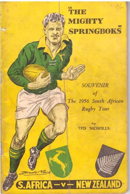 "The Mighty Springboks" Pre-tour brochure 1956 Springbok Tour 80 pp Vertical fold. Spine repaired