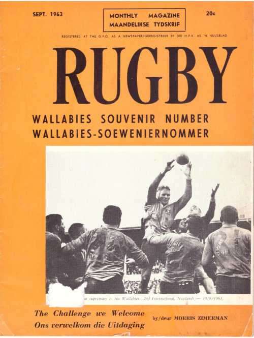 "Rugby" September 1963 Magazine published by the South African Rugby Board. c36 pp