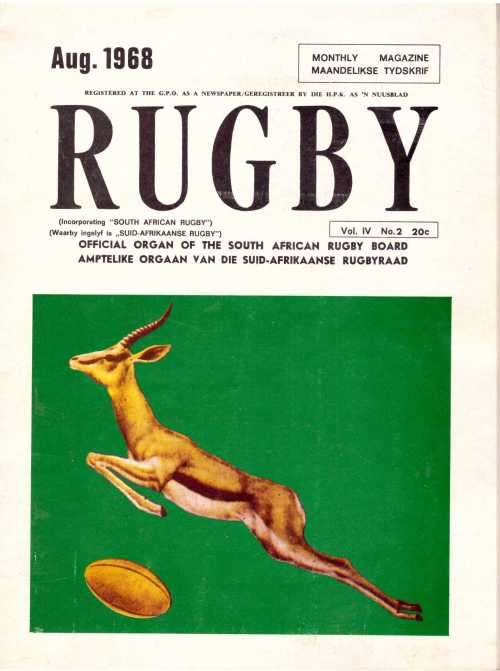 "Rugby" August 1968 Magazine published by the South African Rugby Board. c36 pp