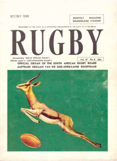 "Rugby" October 1968 Magazine published by the South African Rugby Board. c36 pp