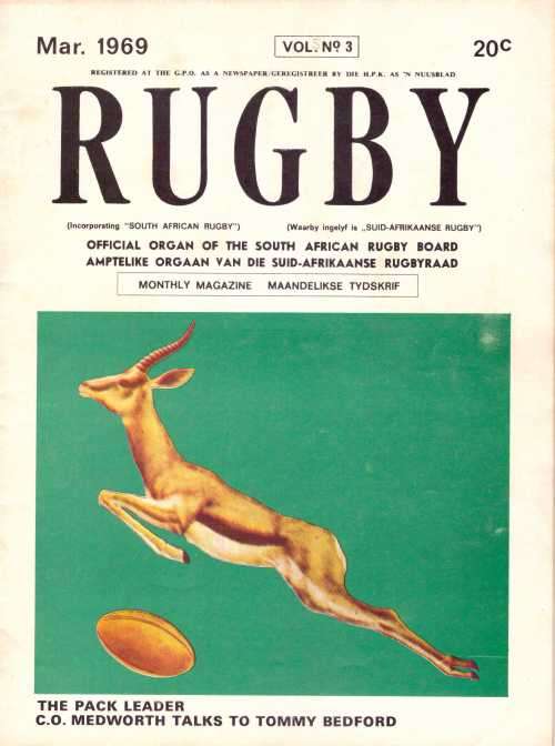 "Rugby" March 1969 Magazine published by the South African Rugby Board. c36 pp