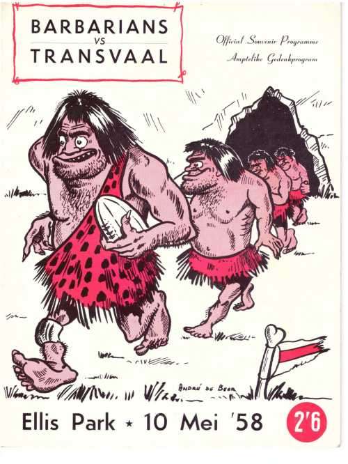 Rugby programme. British Barbarians vs Transvaal 10 May 1958.
