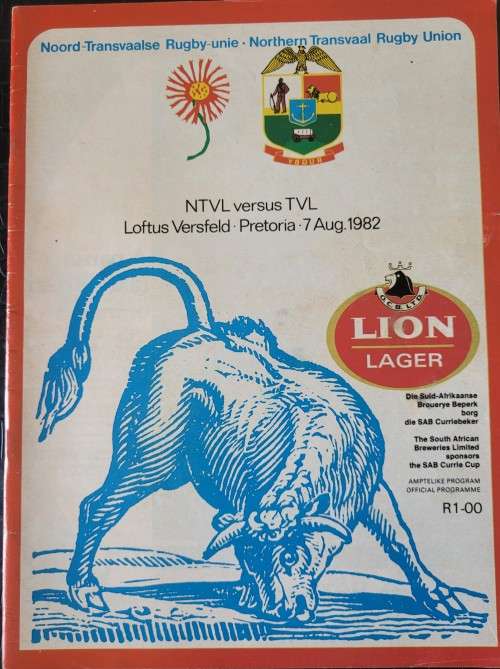 Rugby programme. Northern Transvaal vs Transvaal Pretoria 7/8/1982 Currie Cup