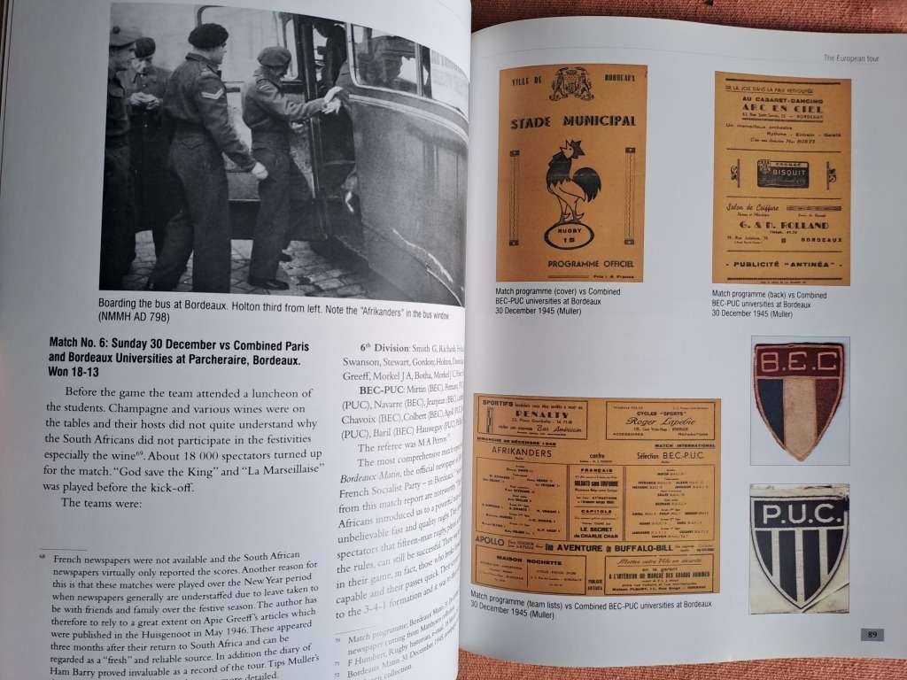 Rugby Book `Khaki Clad Springboks` Matches played by SA Armoured Div 1943-46 s/c 152pp As new