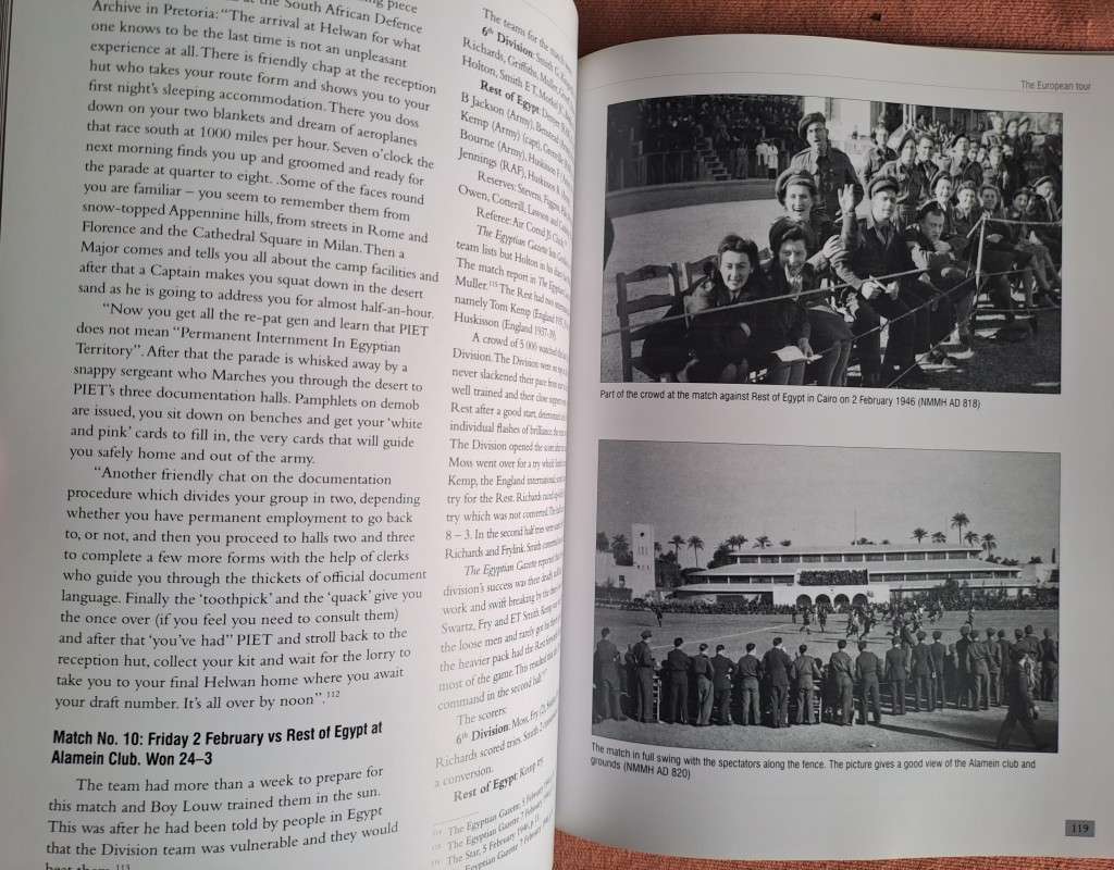 Rugby Book `Khaki Clad Springboks` Matches played by SA Armoured Div 1943-46 s/c 152pp As new