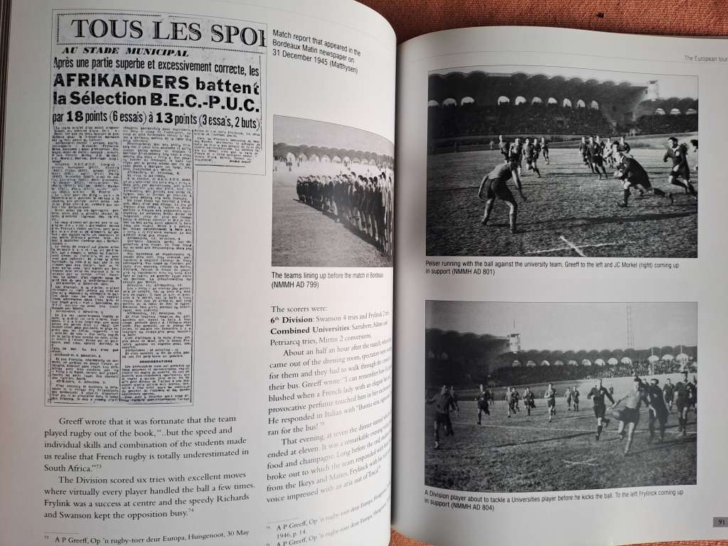 Rugby Book `Khaki Clad Springboks` Matches played by SA Armoured Div 1943-46 s/c 152pp As new