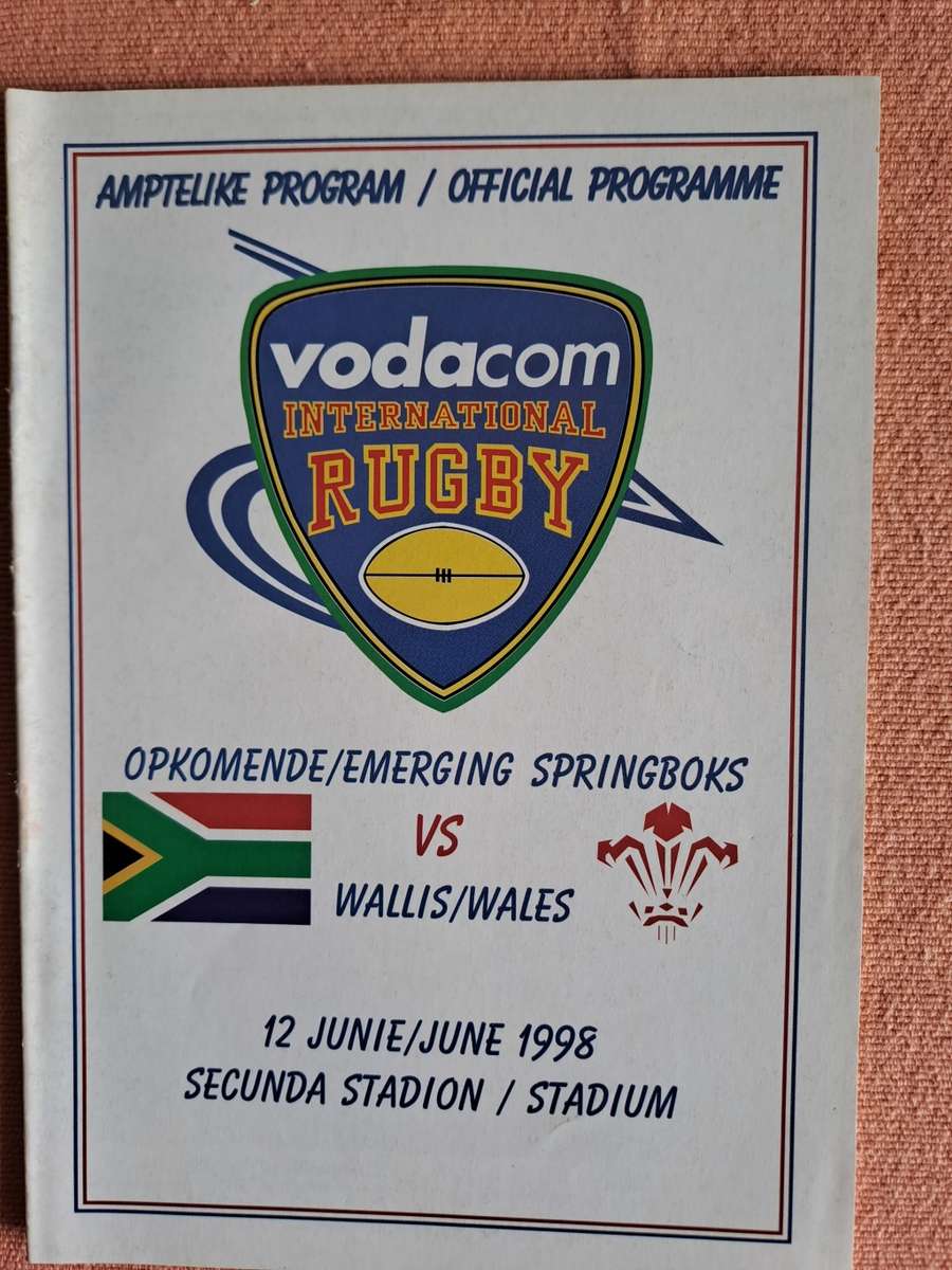 Rugby programme Emerging Springboks v Wales 12 June 1998 Secunda Stadium