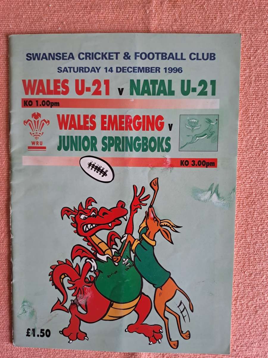 Rugby programme Wales Emerging v Junior Springboks 14 December 1996 Swansea