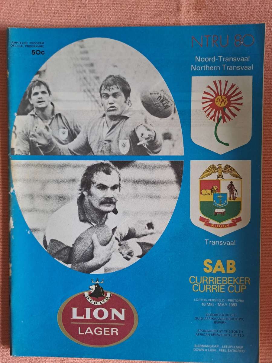 Rugby programme Northern Transvaal vs Transvaal 10 May 1980 Loftus Versfeld
