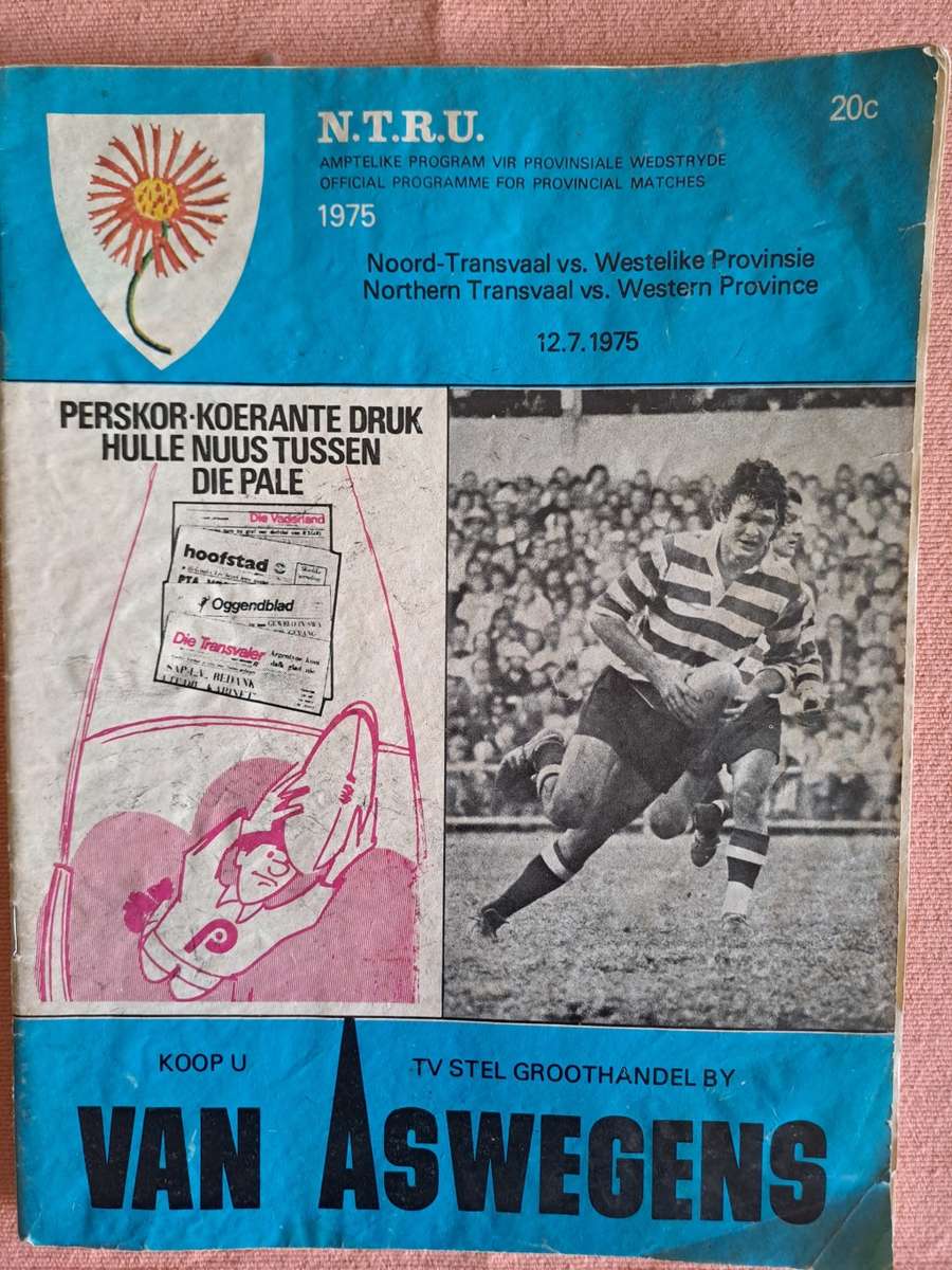 Rugby programme NTvl vs WP 12 July 1975 Pta. Signed Wynand Claassen See condition below