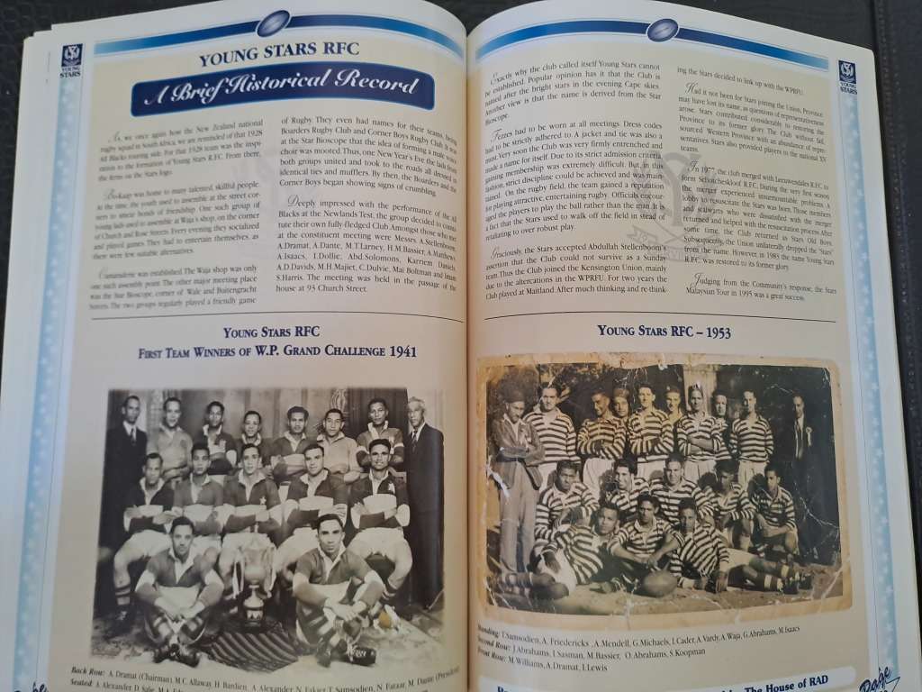 Rugby club history. Young Stars RFC. Famous rugby club of the Bo-Kaap. Full-colour 64 pp