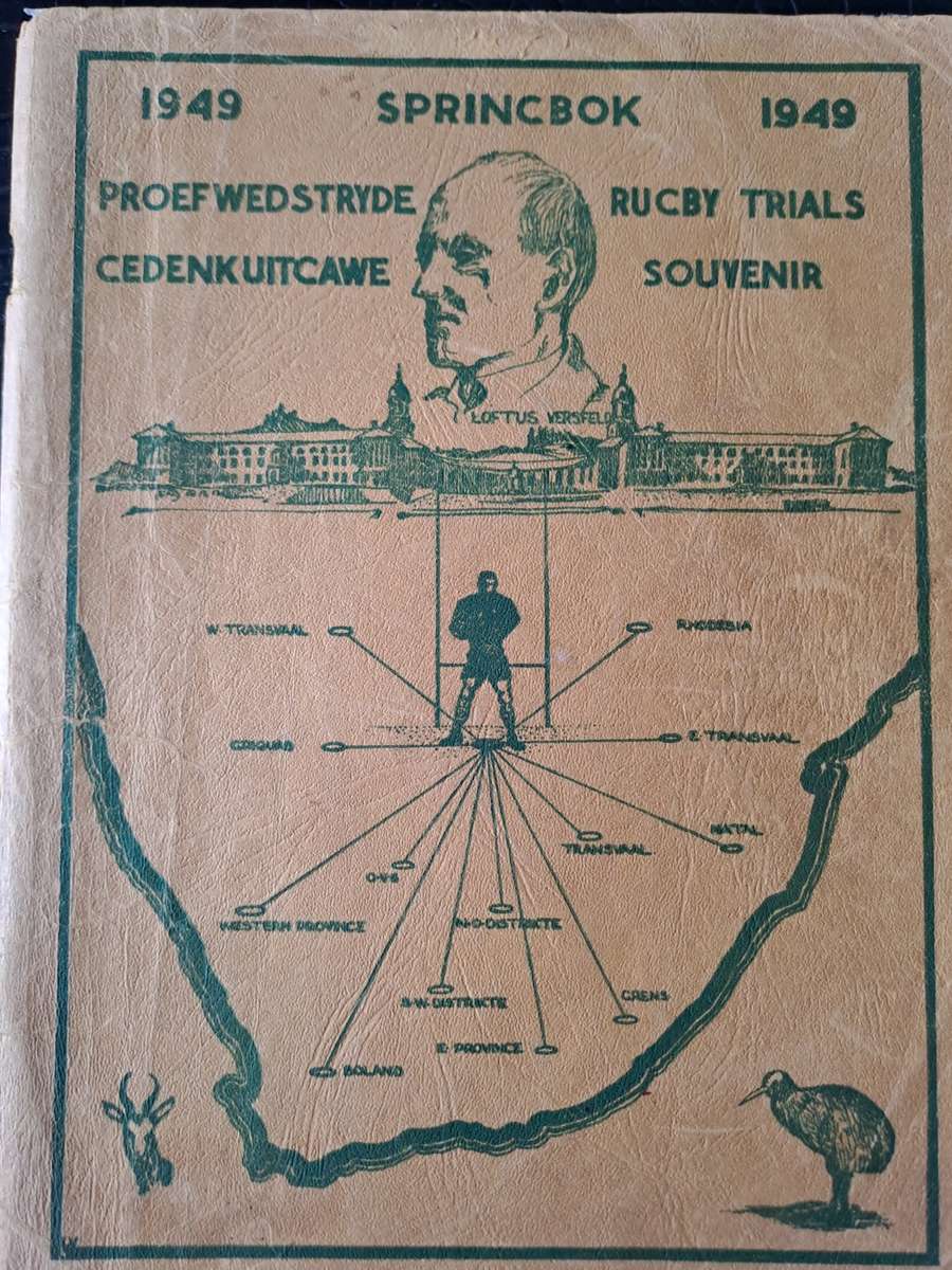 Souvenir rugby programme: 1949 Springbok Trials Loftus Versfeld 124 pp Signed Tjol LateganSee below.