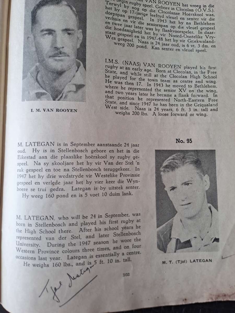 Souvenir rugby programme: 1949 Springbok Trials Loftus Versfeld 124 pp Signed Tjol LateganSee below.