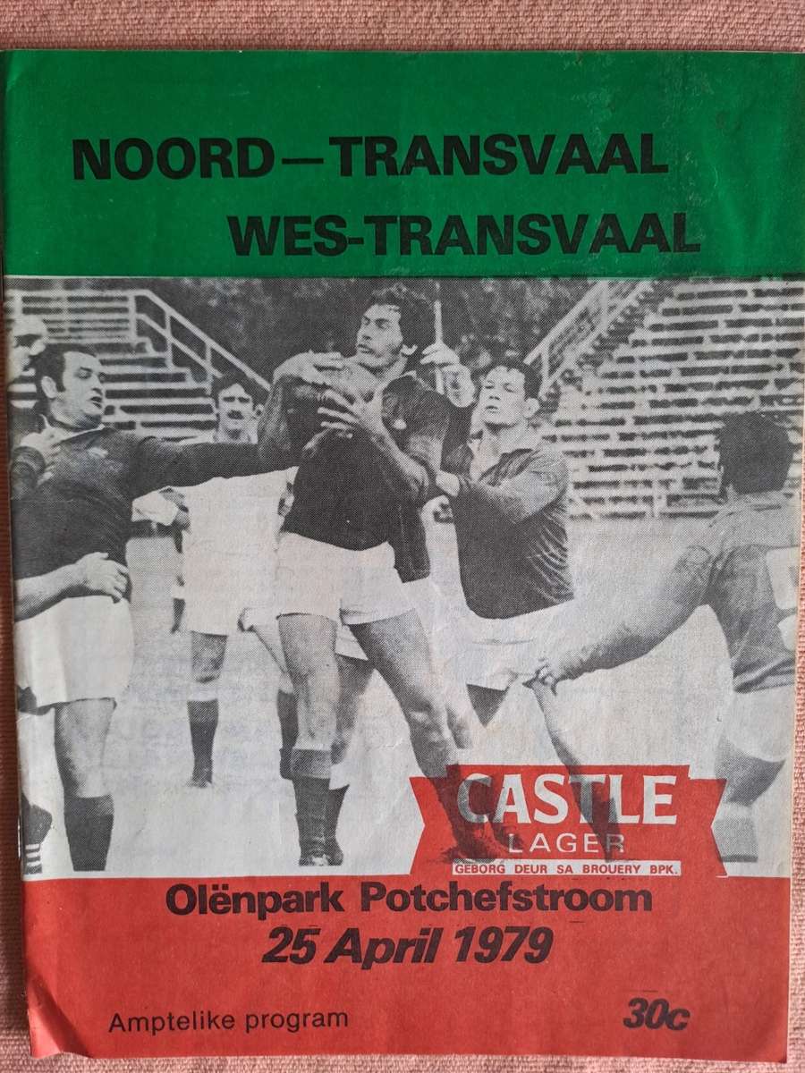 Rugby programme - Western Transvaal v Northern Transvaal 25 April 1979 punched holes